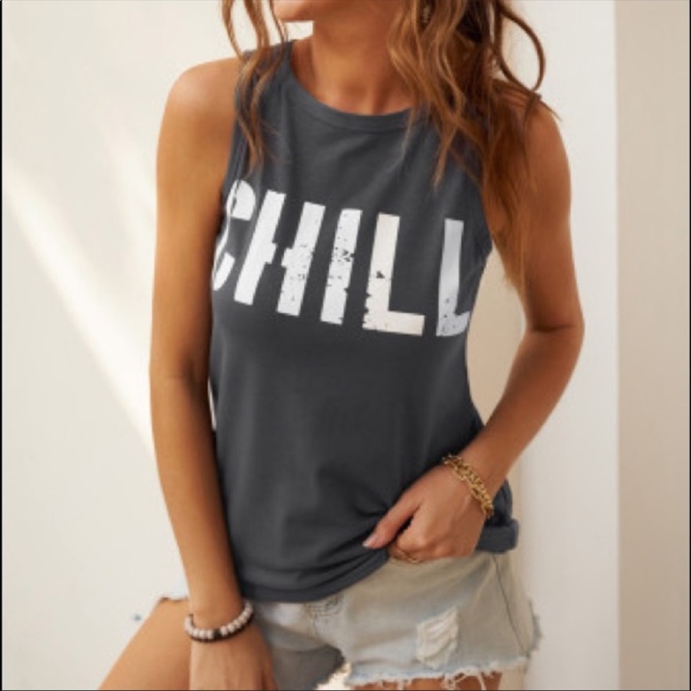 CHILL graphic crew neck tank top - Picture 3 of 8